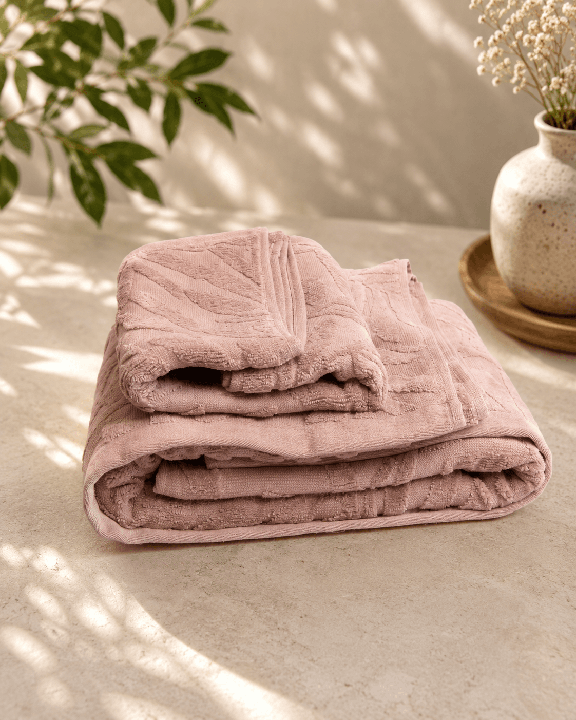 Bamboo Leaf Terry Bath and Hand Towel