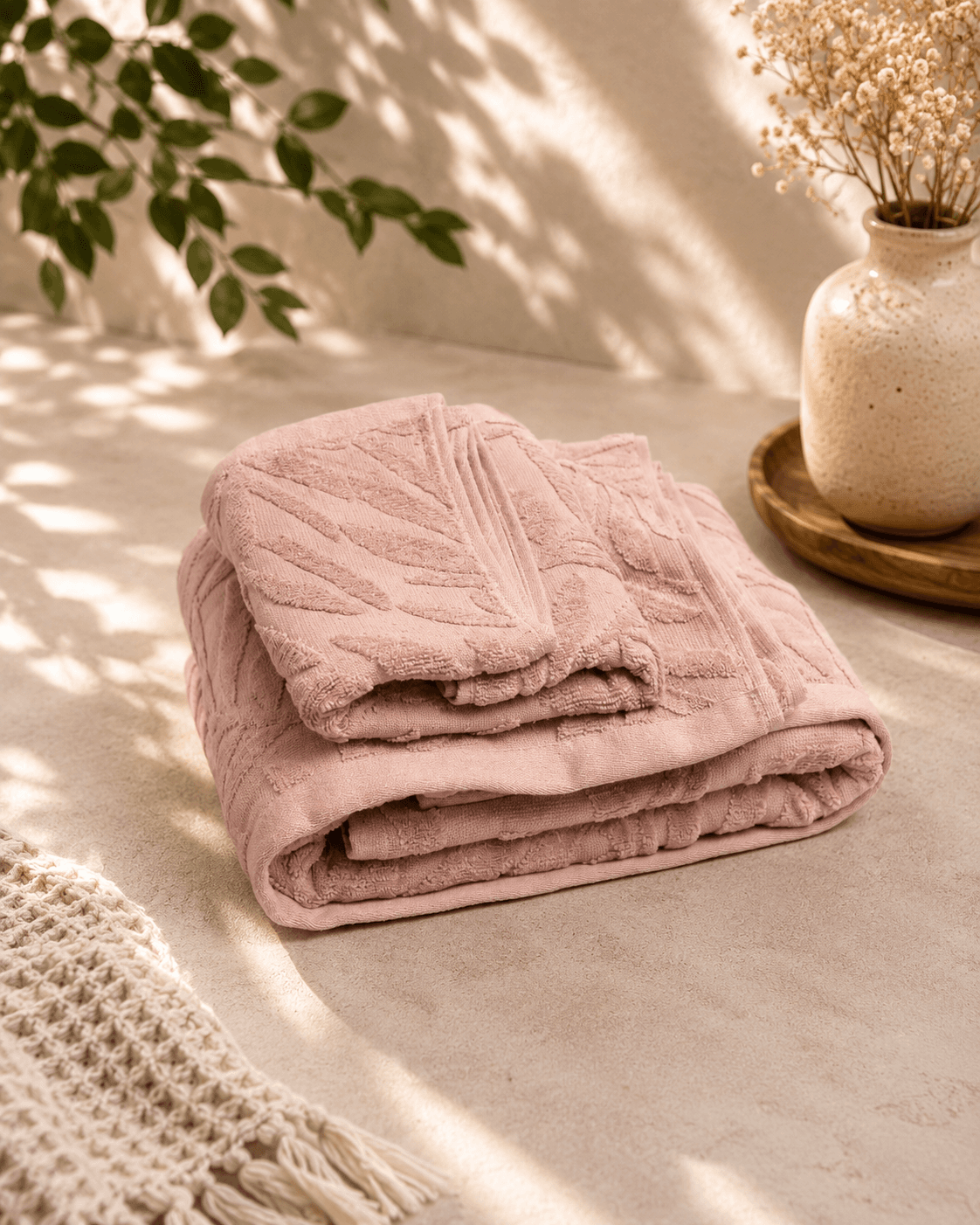 Bamboo Leaf Terry Bath and Hand Towel