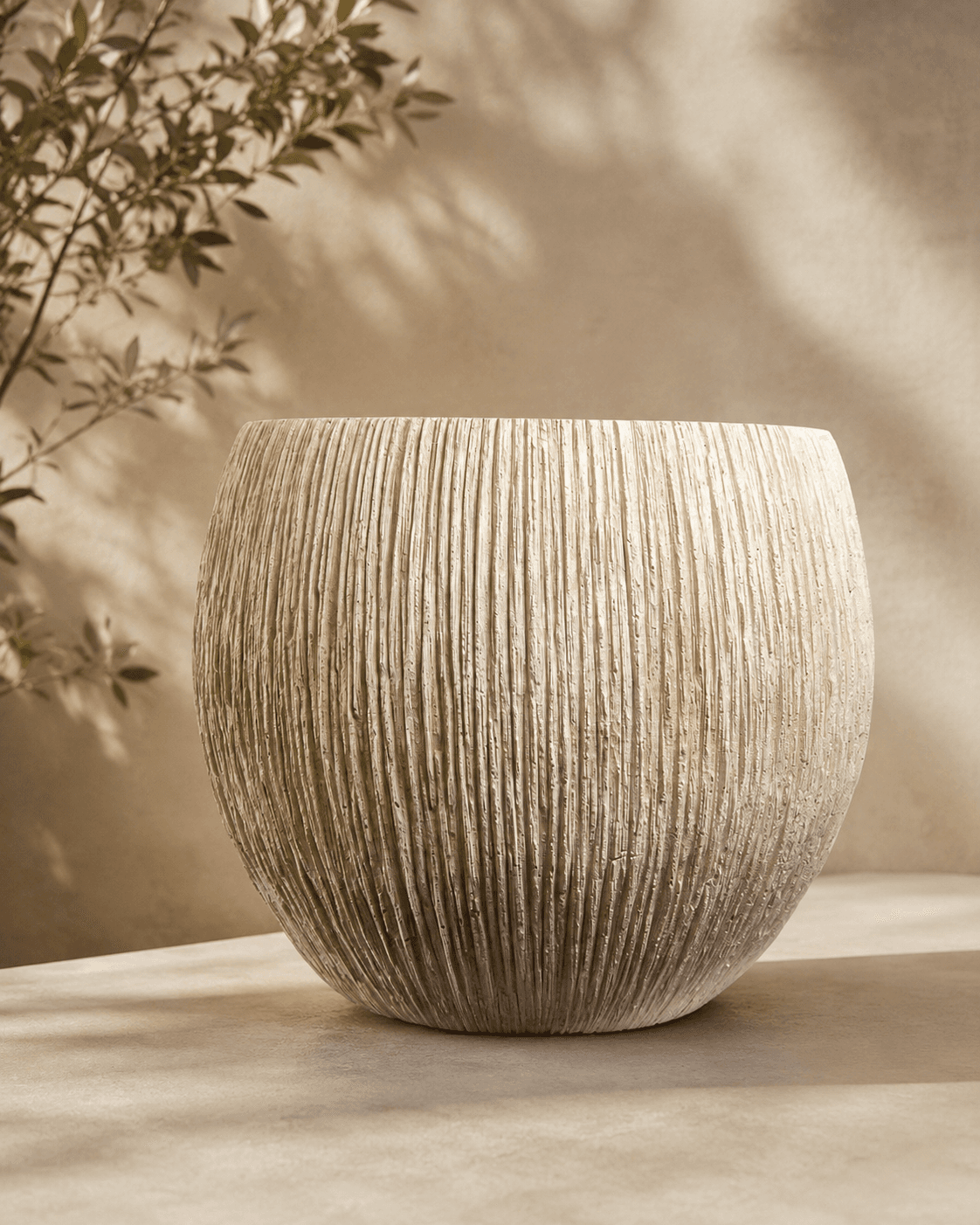 White Ribbed Clay Planter - Large